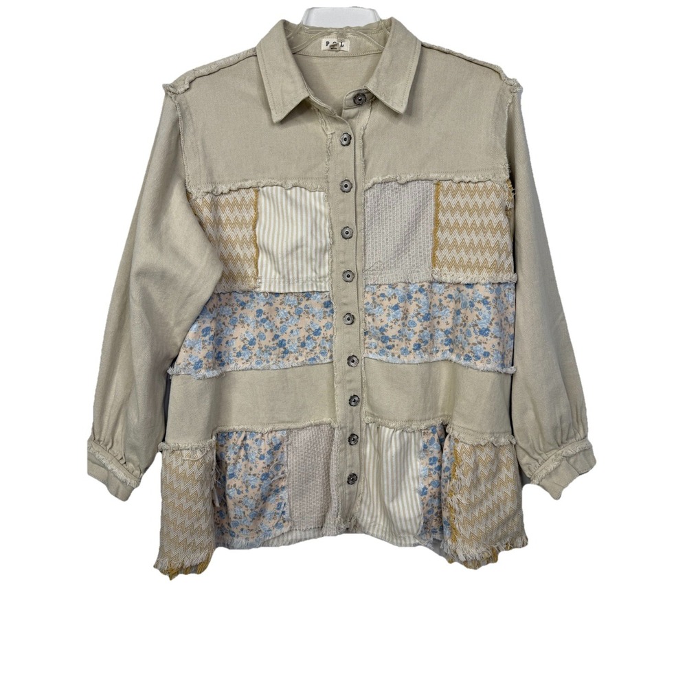 POL Beige Denim Oversized Patchwork Jacket Shacke… - image 2